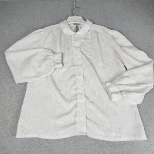 Jonquil by Judy Bond Shirt Womens 16 White Floral Jacquard Collared Button Front